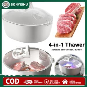 [SONYISHU]4 ใน 1 เนื้อเยื่อเนื้อที่ละลายน้ำแข็ง 4 ใน 1 การละลายน้ำแข็งถาดเนื้อสัตว์เนื้อสัตว์เก็บสดเนื้อแช่แข็งหมุนเวียน defroster