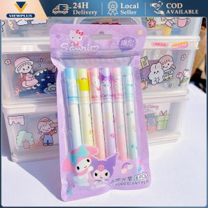 6Pcs/Pack Sanrio Highlighters Kuromi Cinnamoroll Purin Pochacco Highlighter Pen Fluorescence Markers