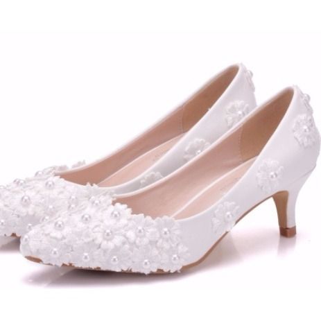 Sepatu heels DESIGN WHITE BEADING FLOWERS HIGH HEELS WEDDING SHOES 7CM  HEELS BRIDAL PUMPS WOMEN SHOES PARTY AND EVENING PART