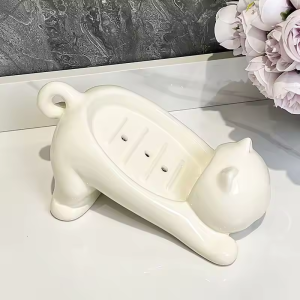 Cartoon Cat Soap Box Plastic Soap Cartridge Draining Cute Home Bathroom Soap Dish Soap Holder Double-Layer Anti Slip Design With Drainage Hole Dual-Use Cat Toy Design Bathroom Storage Box Sink Decoration Gift