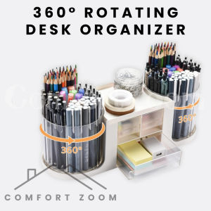 360° Rotating Desk Organizer / Multi-Compartment Pen & Pencil Holder for Office & Home Art Supplies