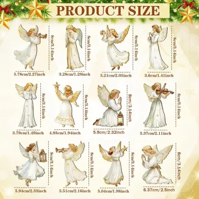 12pcs Wooden Angel Christmas Ornaments Christmas Tree Decorations Victorian Style Holiday Pendants