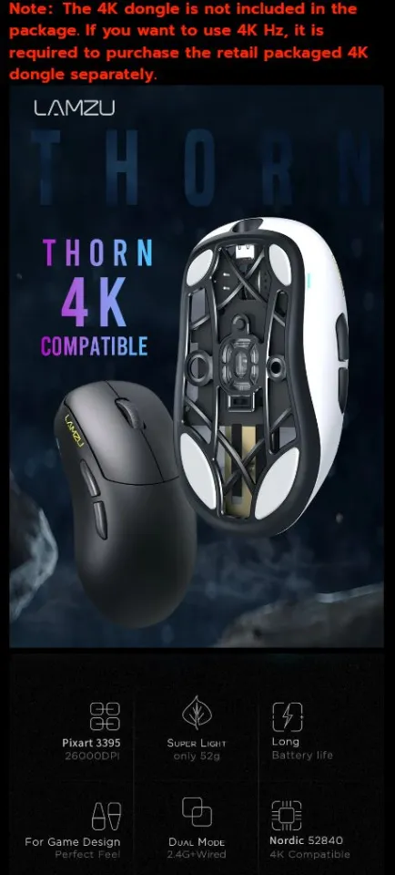 Lamzu Thorn - 52g Wireless Gaming Mouse | 4K Hz Polling Rate