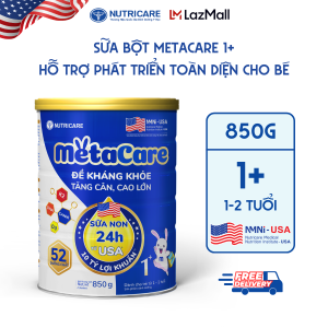 Sữa Bột METACARE 1+ Nutricare Sữa Non 24h và 10 Tỷ Lợi Khuẩn Bé Tăng Cân Cao Lớn Đề Kháng Khoẻ Từ 1-2 Tuổi (Lon 850G)