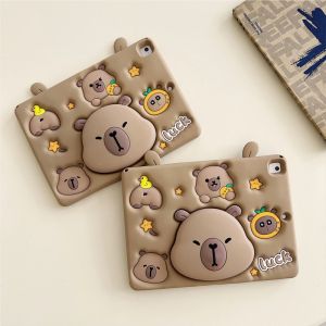 For IPad 9 8 7th Child Case for IPad Air 2 3 4 5 10.9 2026 Mini 6 Pro 11 Cute Kapibara Telescopic Bracket Tablet Protective Case2026