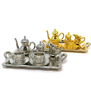 Christmas gift 【AYLMER】 10Pcs 1: 12 Dollhouse Furniture Miniature Dining Ware Metal Tea Cup Plate Set