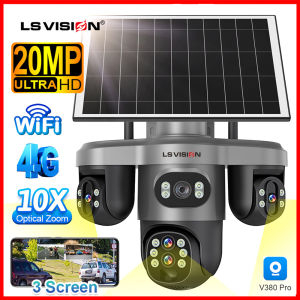 LS VISION V380 10X Optical Zoom WIFI/4G 20MP 3 PTZ Lens CCTV Solar Camera AI Detection IP66 Waterproof Humanoid Detection Automatic Tracking Two-Way Audio IP Cameras