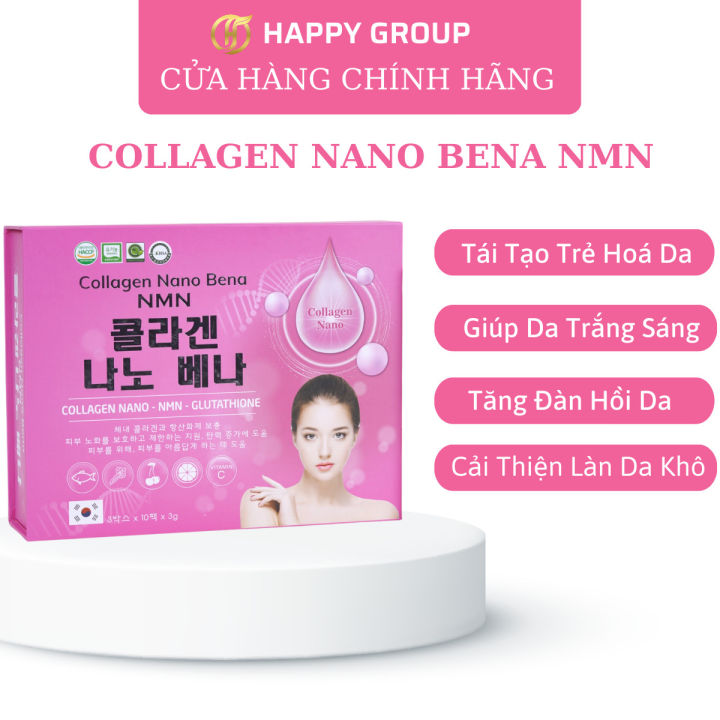 Collagen Uống Dạng Bột, Collagen Nano Bena NMN Giúp Trẻ Hóa Làn Da Tăng Độ Đàn Hồi Cấp Ẩm Hộp 30 Gói, Happy Group