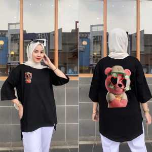 Atasan Oversize Lengan 7/8 Gambar Belakang Print DTF  / Kaos Oversize Wanita Model Panjang Belakang / Atasan Wanita Ukuran L XL Dan XXL Bisa Seragaman