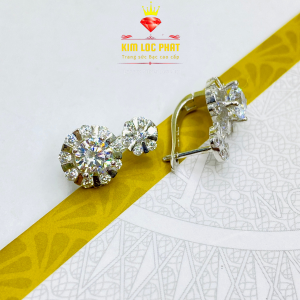 Bông tai nữ bạc xi bạch kim kiểu tròn khóa gài đá chủ 5mm Khuyên tai bạc nữ tròn kiểu giò gà mạ vàng trắng Bông tai Moissanite Mỹ D/FL kiểm định GRA màu trắng và màu xanh đẹp Hoa tai bạc thật xi kim thiết kế sang trọng đẳng cấp - KIM LỘC PHÁT BBTK5L03
