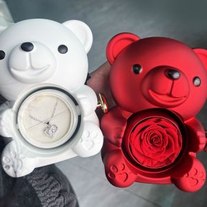 TANTUANG Rotating Rose Jewelry Box Soap Flower Red Bear Gifts Box Creative Necklace Storage Ring Gift Case For Women