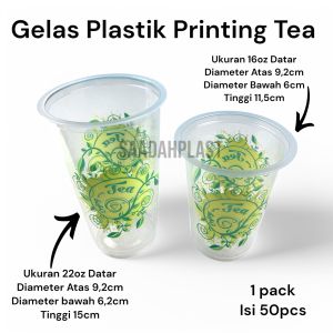 (ISI 50) Gelas Printing Es Teh 16oz 22oz Plastik Motif Daun Enjoy Your Tea