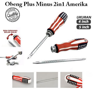Obeng Bolak Balik Amerika Min Plus 2in1 / Obeng 4 inch Obeng 5 inch / Obeng Kembang Gagang Karet Serbaguna Obeng 2 Arah / Obeng Magnet 2 Way Terlaris