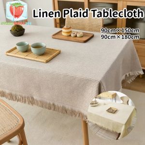 Eco-Friendly Cotton Linen Plaid Tablecloth Rectangular Household Daily Use Washable Reusable