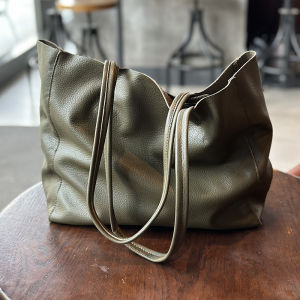 BeeGreen Women 100% Soft Genuine Leather Tote Bag High Quality Minimalist Commuter Bag Large Capacity Shoulder Bag with Detachable inner bag