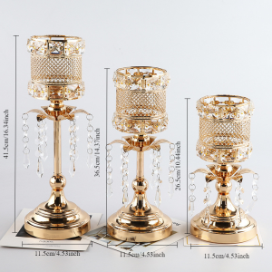 Golden 3 Height Kandil Silinder Tempat lilinnya Malam Alat Peraga Pernikahan Emas Dekorasi Wedding Table Kokoh Kerajinan Besi Kristal