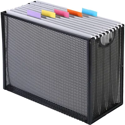 Hanging File Organizer Filing BoxMetal Mesh File Crate Desk Organizer Magazine Holder with 5 Hanging Folders Included