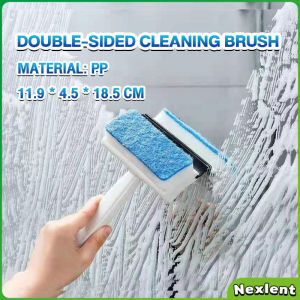 Nexlent Double-Sided Cleaning Brush Glass Wiper With Cleaning Sponge  Squeegee 2 in 1 Scraper  Wall Cleaner