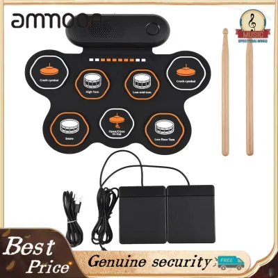 Electronic Drum Set with 3W Speaker Hand Roll Drum Set 7 Pads Supports Various Audio Input 3 Drum Styles 10 Rhythms 10 Demo Songs Practice Pad Drum Kit with Drumsticks Foot Pedal