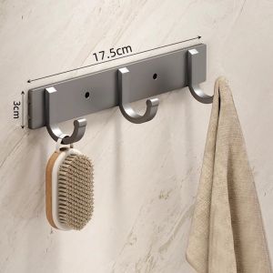 NOBLEE Aluminum Alloy Wall Mounted Hook Rack Heavy Duty Load Bearing Strong Adhesive Towel Rack Hook Durable Space Saving Heavy Duty Wall Hook Bathroom Towel Hanging