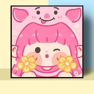 Tranh tô màu theo số nhân vật hoạt hình Bé gái cute size 20x20 đã căng sẵn khung Tranh sơn dầu số hóa kèm cọ và màu vẽ