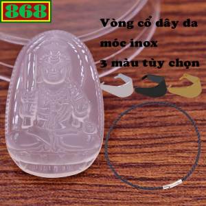 Mặt dây chuyền Phật Bất động minh vương mã não trắng 2.2 x 3.6cm 2.9 x 4.5cm kèm vòng cổ dây da đen + móc inox Phật bản mệnh