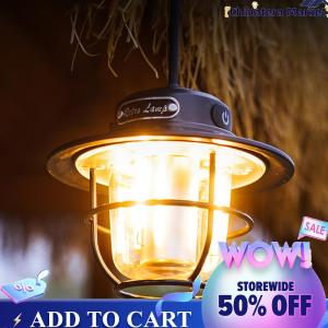 【Chinatera】LED Hanging Lantern Vintage 200LM Atmosphere Lamp Stepless Dimming Type-C USB Rechargeable for Hiking Fishing Emergency