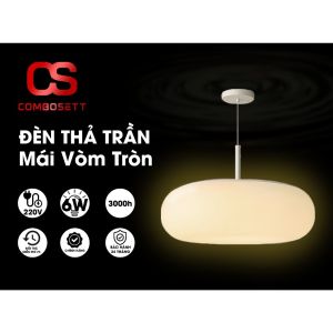 Đèn treo thả trần hình tròn chao trắng sứ lấy cảm hứng sân vận động hình vòm Đèn decor bàn ăn đảo bếp quầy bar phong cách tối giản đèn chùm phòng ngủ phòng khách Đèn 3 chế độ E27 chuôi trắng PVC cao cấp -- Combosett