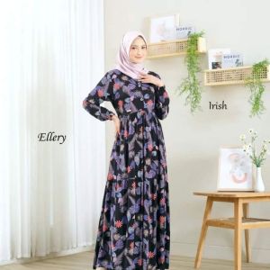 Gamis Hitam Motif Ellery Dress By Nefa Hijab Bahan Rayon Viscose Branded Premium