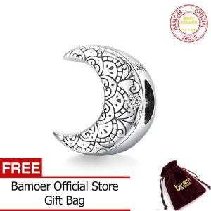 BAMOER Charm Bạc Ý 925 Thật CZ Oxy Hóa Dây Leo & Mặt Trăng Nguyên Bản Để Làm Trang Sức Tự Làm Thương Hiệu Cho Nữ SCC1604