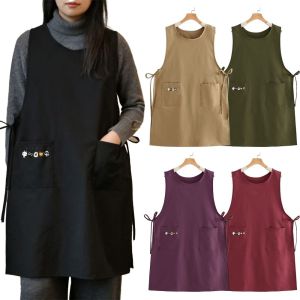 MIRELAE with Pockets Long Vest Apron Waterproof Polyester Pinafore Aprons Stain Resistant Painting Apron Kitchen Use