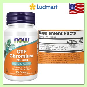 Viên uống hỗ trợ đường huyết Chromium Picolinate 200mcg Now Foods thuần chay hũ 100 viên [Hàng Mỹ]