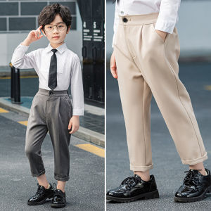 lontakids 3Pcs Kids Boys White Long Sleeve Button Up Shirt + Tie + Elastic Waist Button Long Pants Wedding Birthday Formal Wear