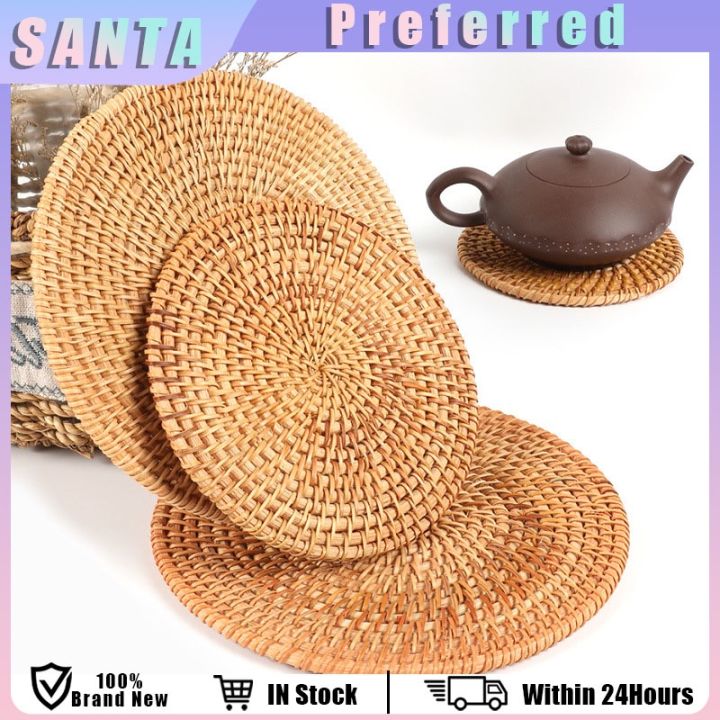 Retro Natural Handmade Woven Rattan Placemat Table Mat Coffee Table Mat