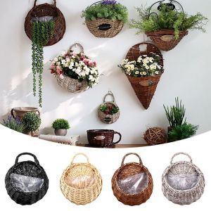 【COD&Ready Stock】1/2 Pcs Wall Hanging Flower Basket Natural Wicker Woven Basket Vase Home Garden Wall Decoration Storage Container