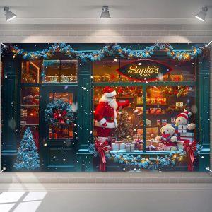 New Christmas shop street scene holiday party indoor and outdoor atmosphere decoration photography backdrop fabric banner