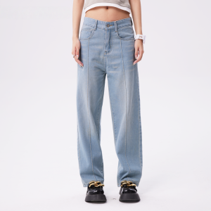 Korean High Waist Wide Leg Straight Jeans For Women Pocket Positioning Line Pants