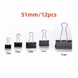 12pcs/box Black Metal Binder Clips - Durable and Strong CWJ-01-05