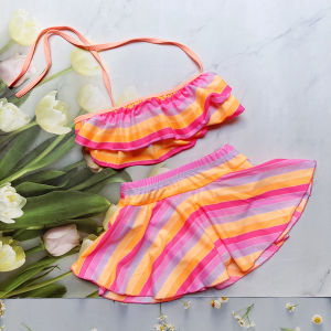 Đồ bơi bé gái 2 mảnh cổ yếm phối 2 tầng bèo - Boibeo