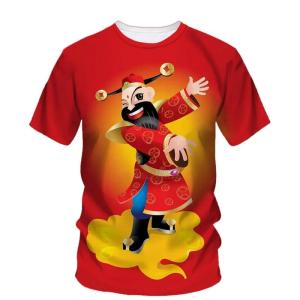 [Local Stock] Christmas Halloween New 3D God Of Wealth Printing T Shirt Chinese New Year Graphic T-shirts For Men Kid Fashion Cool Streetwear Short Sleeve Clothes