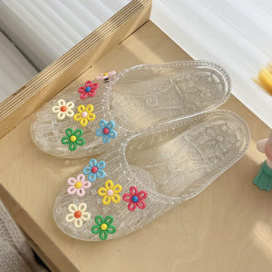 [Free Shipping] Fashionable jelly shoes crystal slippers for women summer outdoor wear colorful floral closed-toe breathable sandals beach shoes