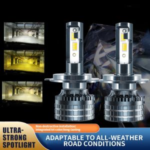 2PCS 3color H4 LED H7 H1 H11 H16(JP) 9005/HB3 9006/HB4 Tricolor Auto LED Headlight fog lamp 12v car headlamp bulb 3000k 4300k 6000k All-In one Headights