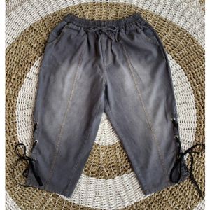 Celana Jeans 7/9 Wanita Jumbo Bahan Denim Melar Model Reina Garis Variasi Tali