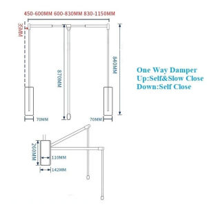 One Two Way Buffered Pull Down Closet Hanging Rod Width Adjustable Wardrobe Lifter Cloth Hanger