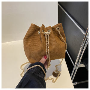 ZEFAN Drawstring สไตล์2025ใหม่ผ้าลูกฟูกลูกอมสีสันทนาการความจุขนาดใหญ่สบายๆโซ่ Crossbody กระเป๋าสะพายถัง