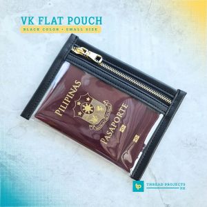 THREAD PROJECTS VK Flat Pouch – Black Leather Clear PVC Passport Passbook Holder Travel Document Bag