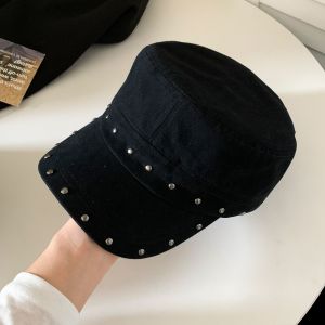 NRFYKYU Y2k Rivet Peaked Cap Spice Girls Cotton Equestrian Hat Fashion Korean Style Rivet Flat Top Hat Ladies
