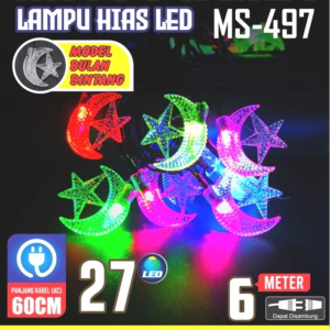 COD Lampu Hias BULAN BINTANG dan MESJID 6 Meter Mitsuyama MS - 497 Ramadhan Idul Fitri lebaran hari Raya HIAS TUMBLER LED RAINBOW Islamic natal imlek Murah Berkualitas Transparant Warna Warni Pelangi Star