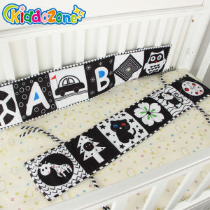 KiddoZone Infant Bed Fence Cloth Book Black and White Cartoon Animal Soft Cloth Book Visual Development Anti-give a Kick Baby Bed Fence Book for 0-1 Years Old Kids Baby Toys