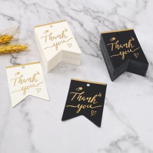 LUXURYLYN 100pcs Bronzing Stamping Thank You Cards Handmade Black White Paper Gift Tags Creative Hanging Decoration Packaging Decoration Tags Festive Party Supplies